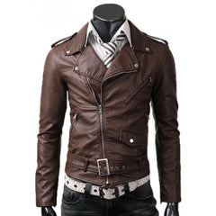 Slim Fit Belted Rider Brown Jacket