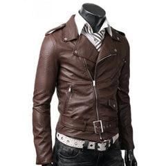 Slim Fit Belted Rider Brown Jacket