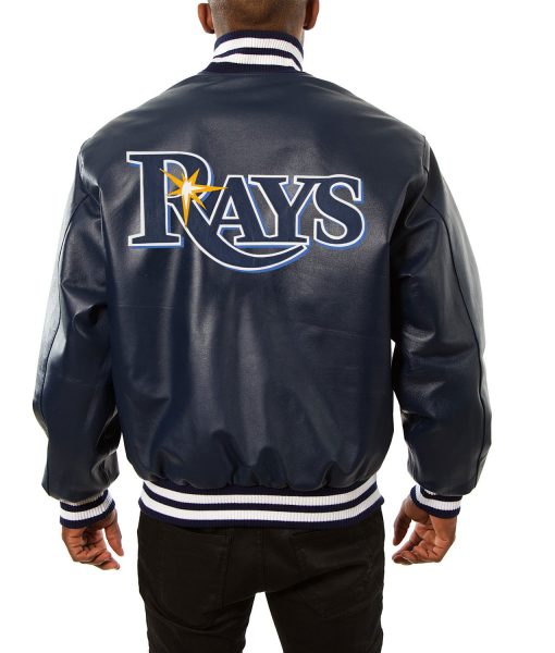 Tampa Bay Rays Varsity Navy Blue Leather Jacket