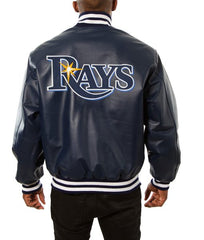 Tampa Bay Rays Varsity Navy Blue Leather Jacket