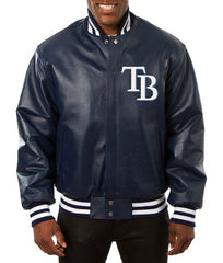 Tampa Bay Rays Varsity Navy Blue Leather Jacket