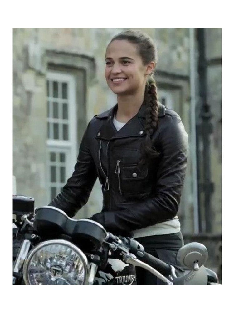 Tomb Raider Alicia Vikander Biker Leather Jacket