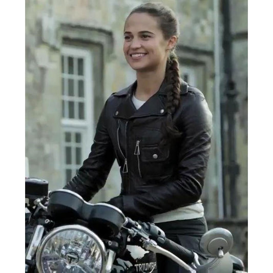 Tomb Raider Alicia Vikander Biker Leather Jacket