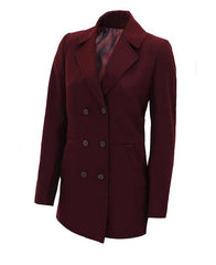 Women Double Breasted Maroon Wool Coat
