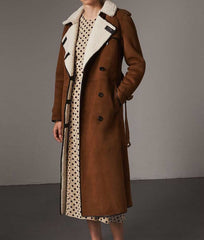 Womens Brown Double Breasted Coat