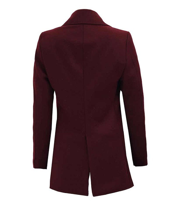 Women Double Breasted Maroon Wool Coat